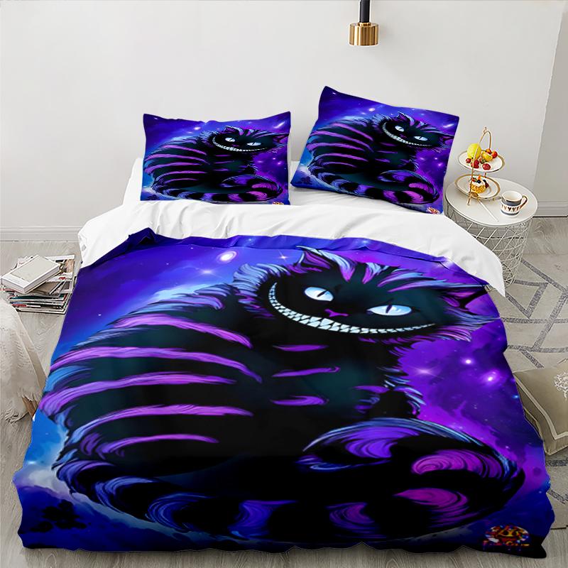 3PCS WonderlCat Fantasy Bedding set,Ideal For1pc Duvet Cover And 2pcs Pillowcases Perfect for Christmas gift,Ideal for Bedroom, Dormitory