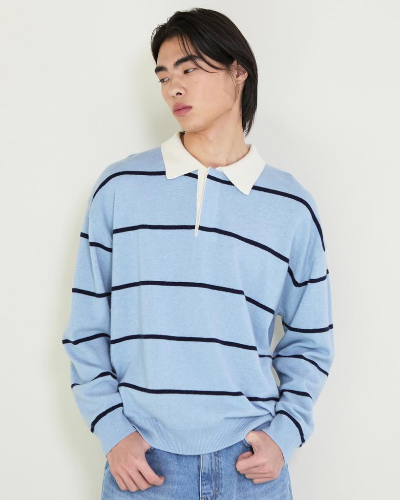 Diaendeukweseucheon Stripe Collar Knit Top / Light Blue