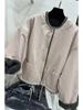 2025 European Style Women's Winter Short Cotton Jacket with Plush Lining and Contrasting Colors
