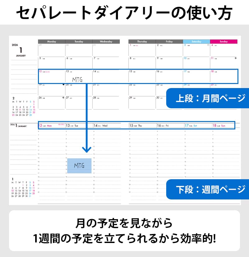 Separate Diary, Planner, January Start, 2026, B6, Weekly & Monthly, Round Cover, White Beige, Schedule Book, Weekly Vertical, Ito Techo W-B6-Round-Wb