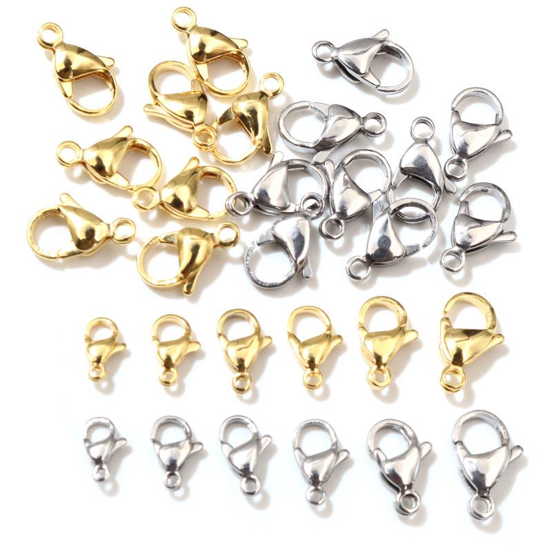 30pcs/lot 12*7mm 10*5mm Stainless Steel Gold Plated Lobster Clasp Hooks for Necklace&Bracelet Chain DIY Fashion Jewelry Findings