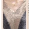 V-Neck Color-Block Knit Sweater: Slimming, Loose Fit for Autumn/Winter