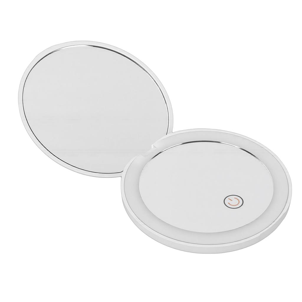 Compact Mirror with LED Light USB Rechargeable Folding Magnification Pocket Mirror Double Sided White