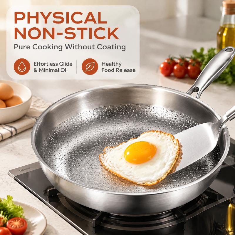 26/28/30Cm Titanium Uncoated Frying Pan, Fish‑Scale Hammer Pattern Healthy Cookware For Home Kitchen Cooking