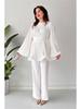 Nuovo Set Moda Donna 2024: Top Pieghettato con Lacci e Pantaloni a Gamba Larga