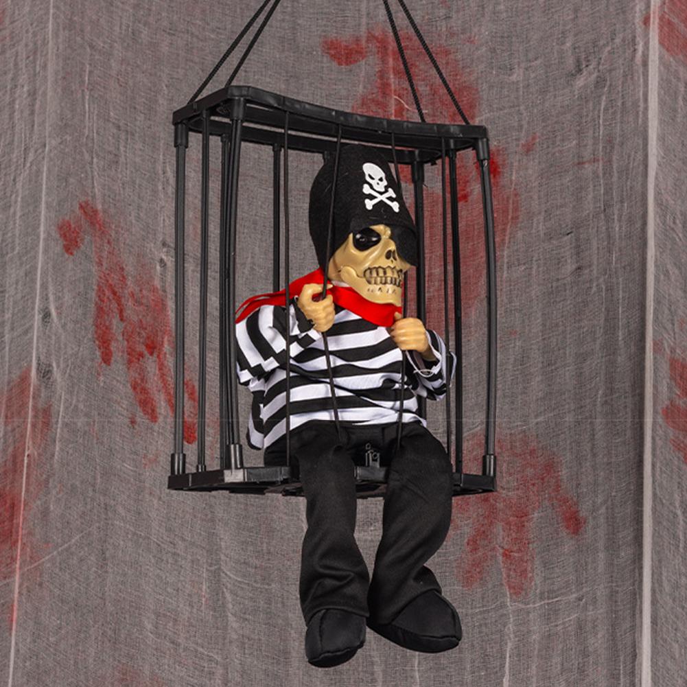 Halloween Hanging Ghost Toy with Motion Sensor & LED Eyes Scary Prisoner Cage Ghost Battery Voice Activated Eerie Screams Zombie Decoration