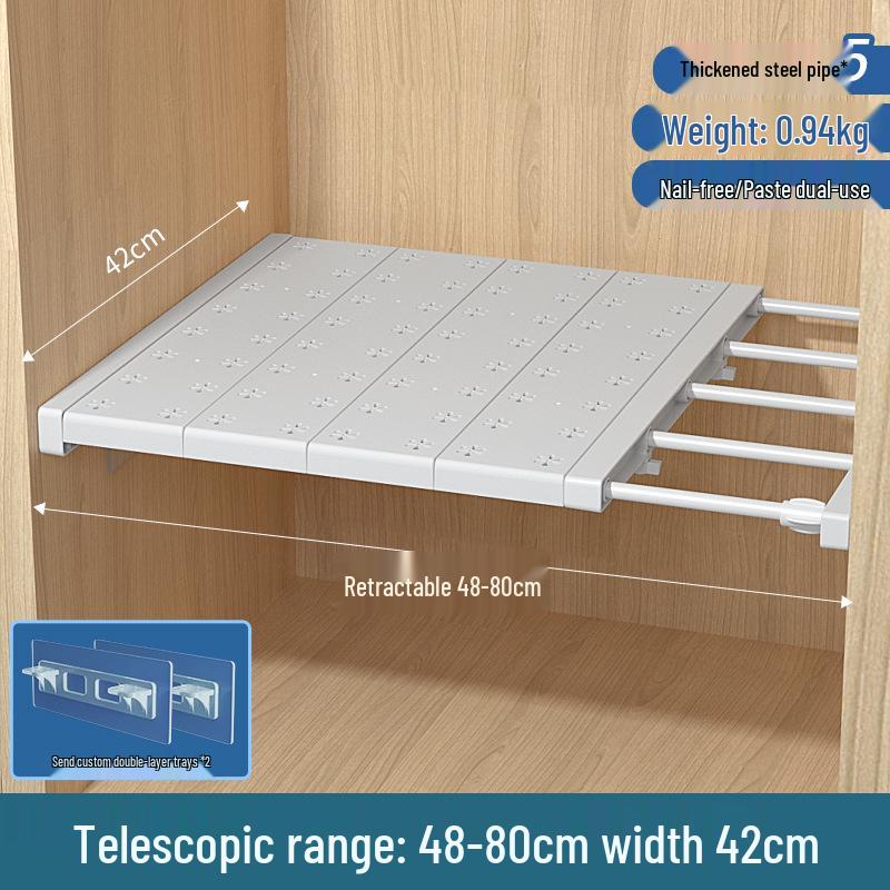 Wardrobe Layered Rack Cabinet Partition: No-Drill Retractable Shoe & Kitchen Storage Divider.