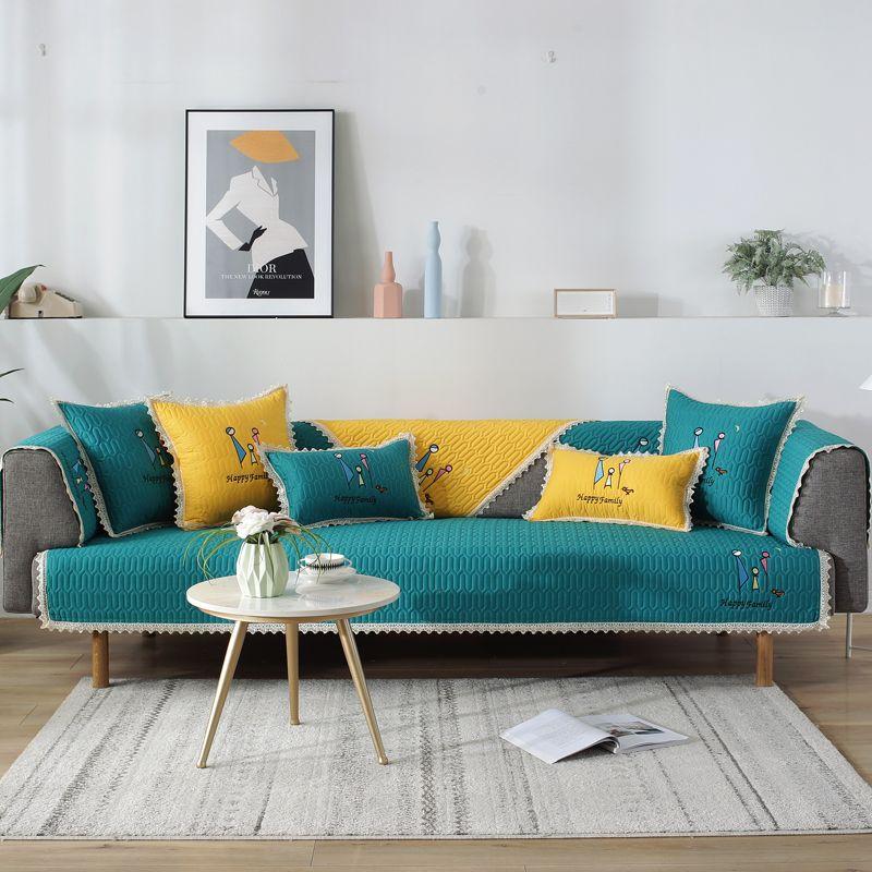 

Nordic Sofa Cushion Winter Fabric Cotton All Year Round Neutral Non Slip Modern Simple and Fashionable High-Grade Cover Towel Armrest Warm Lake Blue 45*45cm pillowcase