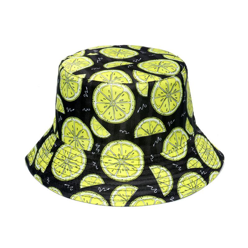 Unisex Vegetables Fruits Print Bucket Hats For Women Girls Summer Double-Sided Foldable Panama Sun Hat Fruit Bob Fisherman Caps
