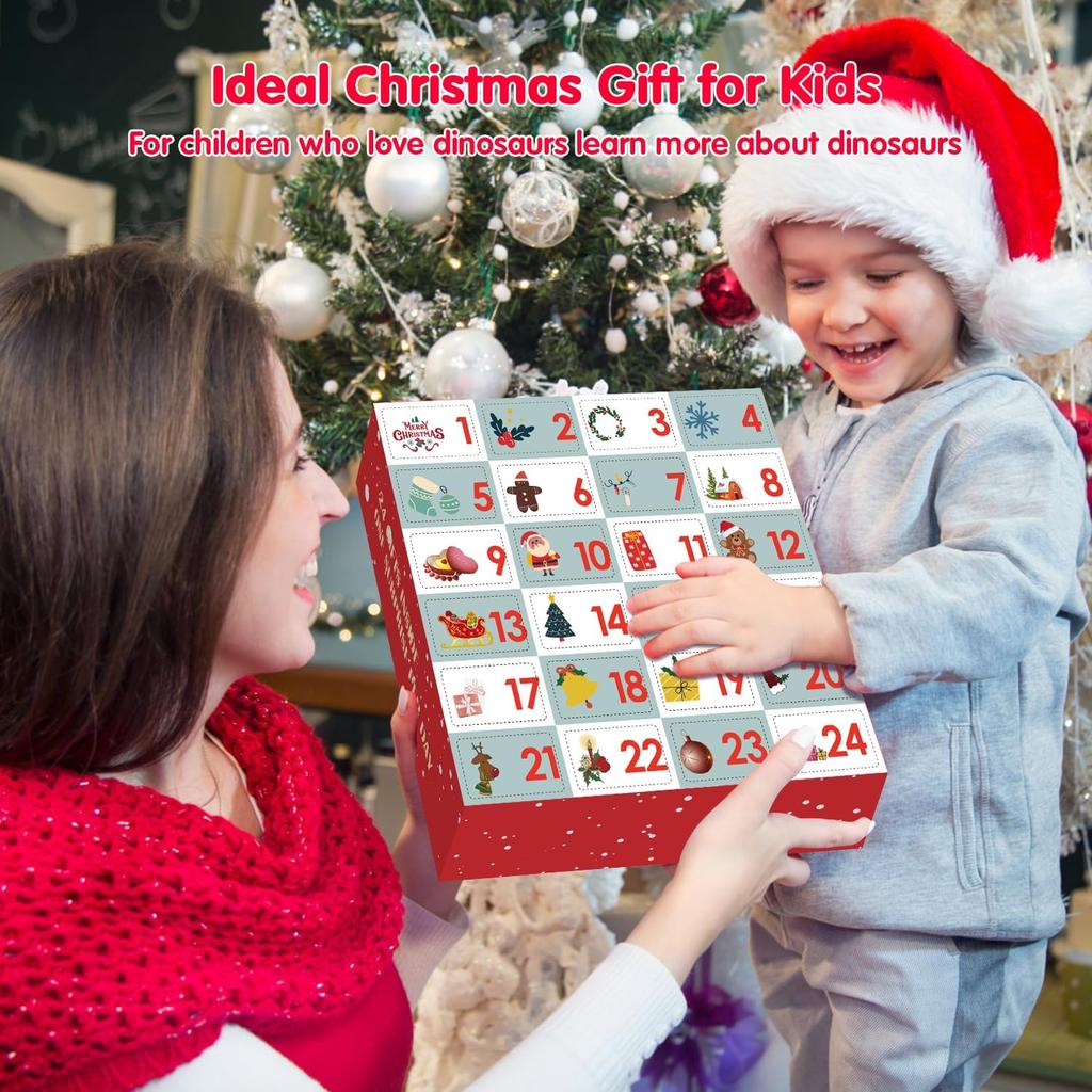 Christmas Dinosaur Advent Calendar 2025 for Kids,24 Days Advent Calendar to Christmas Surprise Dinosaur Toys Set with Different Dino Figures,