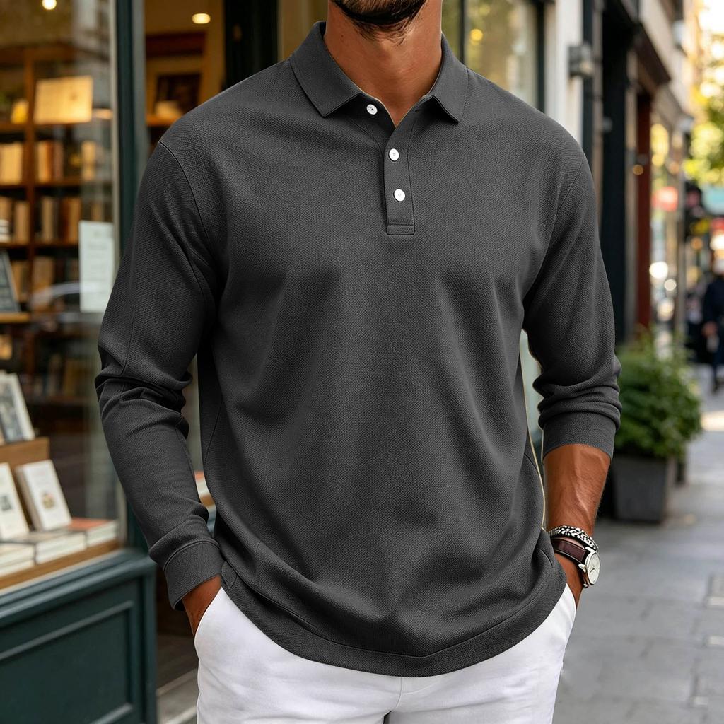 Herren Langarmhemd Button-Down-Kragen Farbe Entspannte Passform Lässig