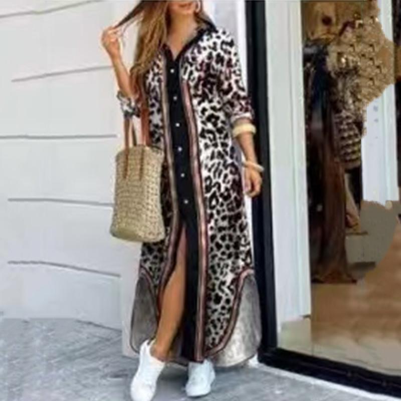Moda Primavera e Autunno EastRogue Camicia Sexy Monopetto Gonna Lunga Abito Ampio con Revers