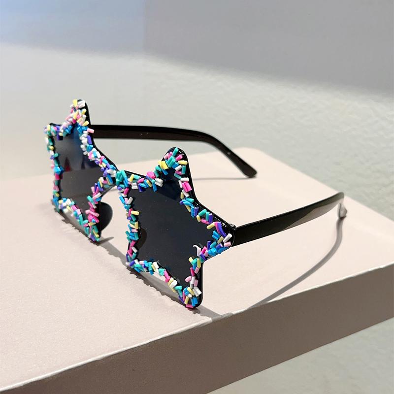 Cute Star Shaped Sunglasses with Sprinkles Women Stylish Beach Holiday Decor Shades Trendy Original Design Sun Glasses