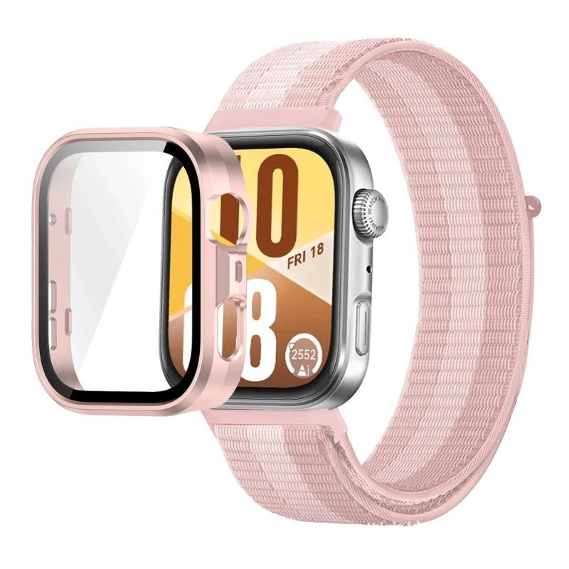 Pasek Nylonowy+Etui PC do Huawei Watch Fit 3/4/4 Pro Chroniące przed Upadkiem+Wygodna Oddychająca Opaska na Nadgarstek Correa