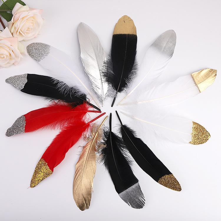 Golden Feather Colored Goose Feather Spray Gold Hard Big Floating Feather Jewelry Accessories Whole Face Semi-Golden Diy Handmade Decoration
