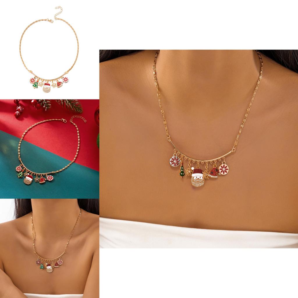 Christmas Charm Necklace With Snowflake Santa Pendant In Alloy For Seasonal Gift