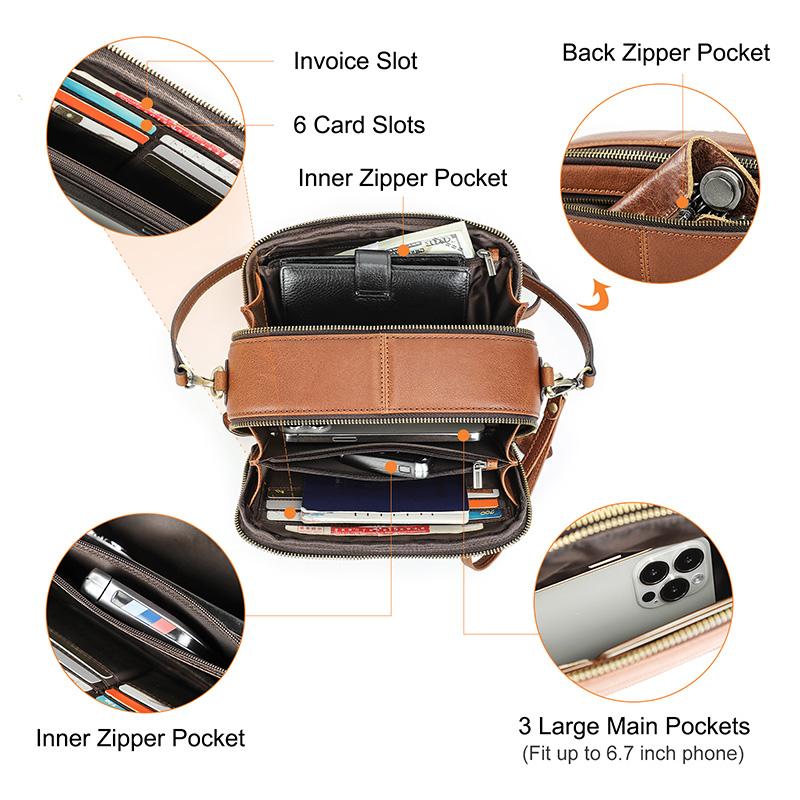 Genuine Leather Crossbody Bag For Women Fashion Casual Satchels Long Strap Sling Shoulder Bag Portable Zipper Handbag