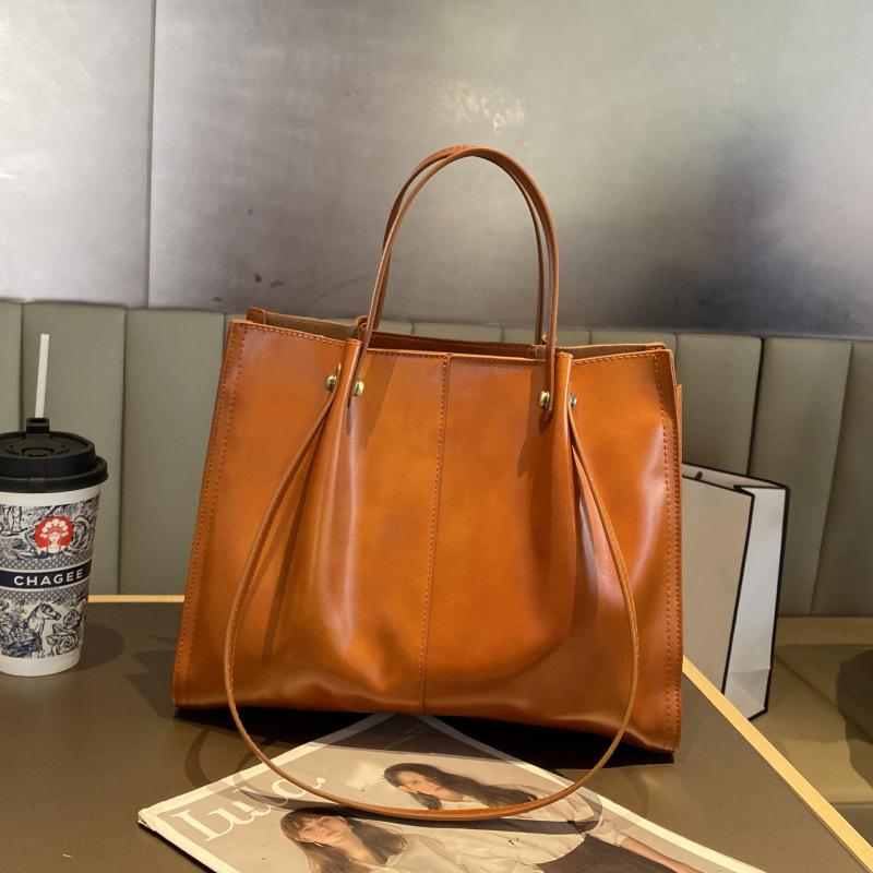 Geantă de umăr din piele cu strat superior, capacitate mare, pentru femei, cumpărături și genți din piele