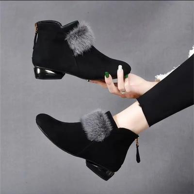 Modne buty damskie Zimowe pluszowe ciepłe damskie botki Niski obcas Antypoślizgowe Do dojazdów do pracy Biurowe buty damskie Modne botki zapinane na zamek