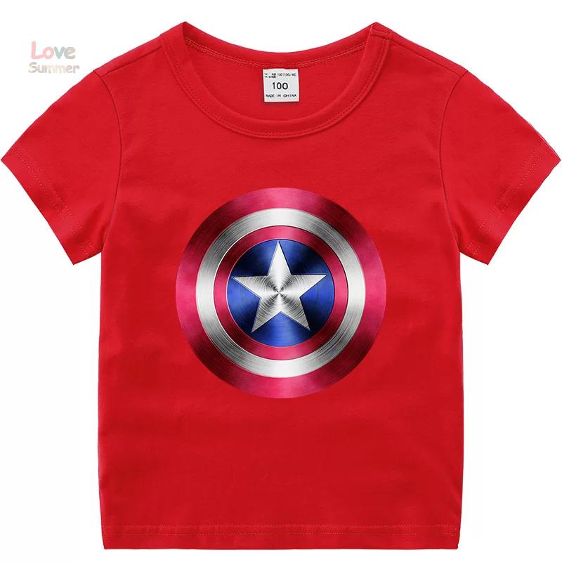 2026 Детская футболка с принтом Щита Капитана Америки, Спортивная повседневная с коротким рукавом для мальчиков, унисекс 100