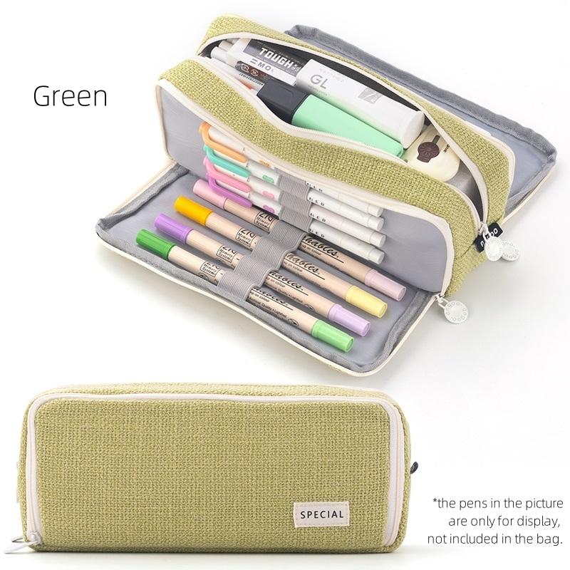 Angoo Linen Type Cloth Pencil Case Pen Bag 3 Compartments Storage Pouch Organizer for Stationery