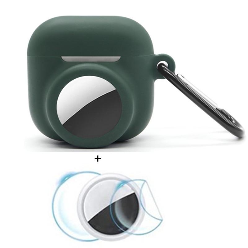 

Для Apple AirPods 4/AirTag Силіконовий чохол Чохол для навушників-трекера з карабіном, з набором плівок для передньої та задньої частини Blackish Green