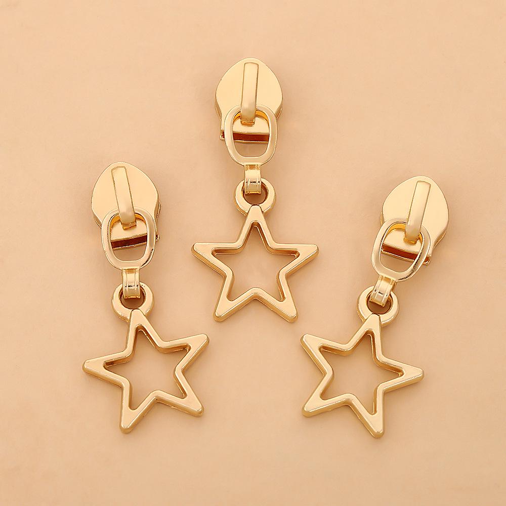 Съемный пятиконечный звездный язычок-молния из цинкового сплава для сумок и одежды золотой