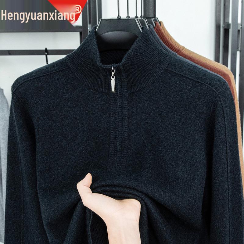 510g Semi-Worsted Thick 100% Wool Half-Zip Stand Collar Men's Sweater for Autumn 2025