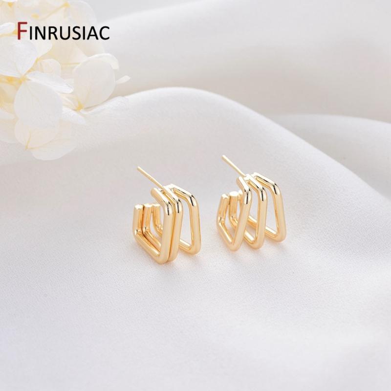 Simple Gold-Plated Three-Dimensional Geometric Rectangle Stud Earrings, Women s Fashion Gold Plated Earrings Jewelry Wholesale 1 Pair