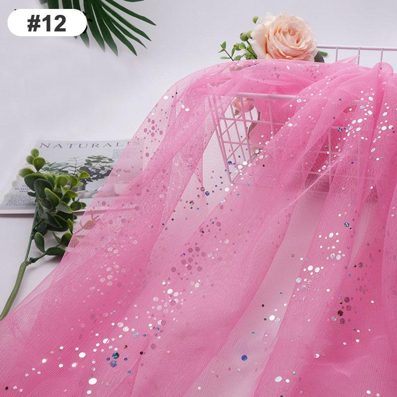 1.6x1M Soft Glitter Galaxy Silver Dot Sequins Tulle Fabric for Dress Shirts Decor Sewing Material Red Blue White Pink Black