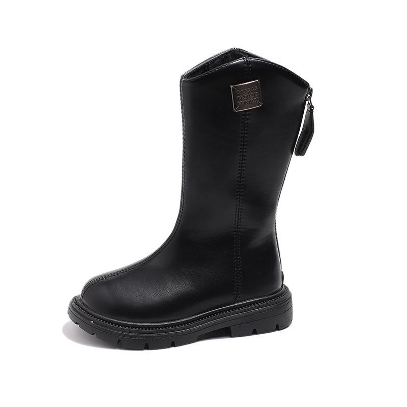Girls' Flannel Two Cotton High Top Boots Autumn and Winter New Item Little Girls' Knight Boots Korean Version Medium and Large Children's Cotton Boots