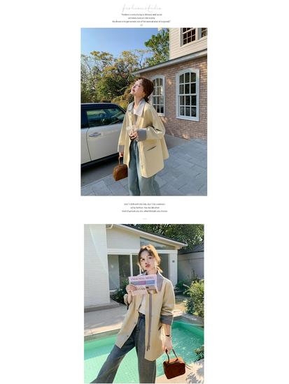 Damen Colorblock Stepp-Trenchcoat - Frühling/Herbst Koreanischer Stil, Mittellange Freizeitmodejacke