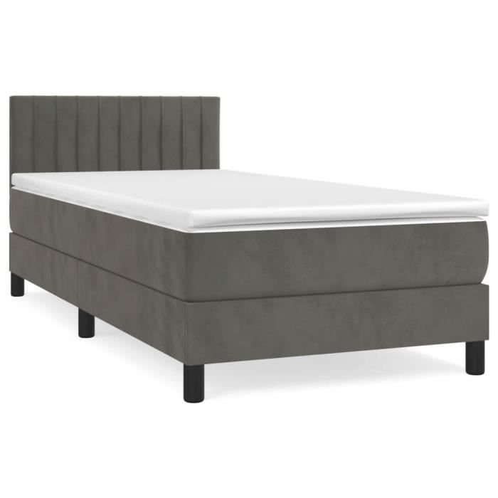 3141396 vidaXL Lit à sommier tapissier et matelas Gris foncé 90x190 cm Velours