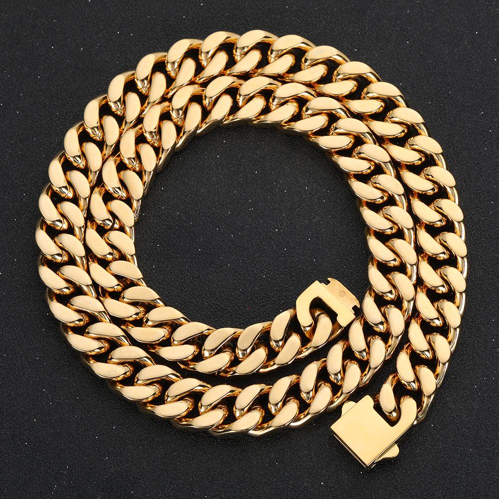 Fine Jewelry High-Polished Stainless Steel 7mm Cuban Link Chain Spring Clasp Stylish Hip Hop Engagement Wedding Necklaces Gifts