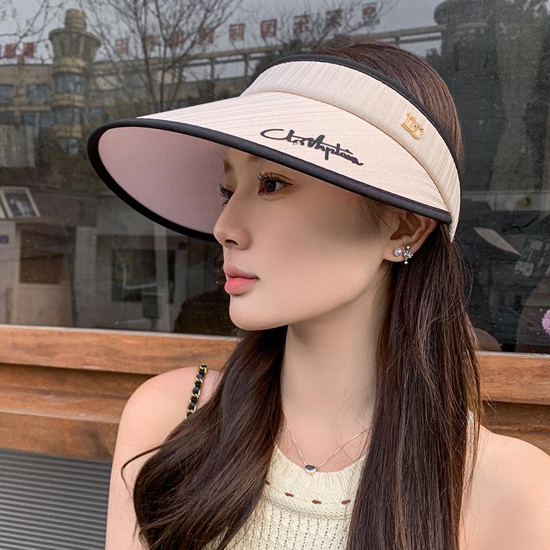 Women's Korean-style open-top hat with large brim to cover the face, simple letter print, versatile and fashionable sun protection hat