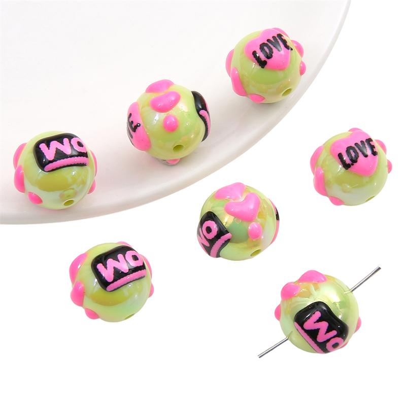 Hand-drawn Acrylic Beads Cute 16mm Spacer Charms for Keychain Jewelry DIY