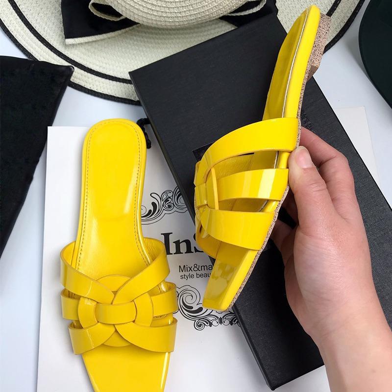 European and American genuine leather women's flat slippers, flat-heeled women's shoes, flip-flops, large-sized sandals