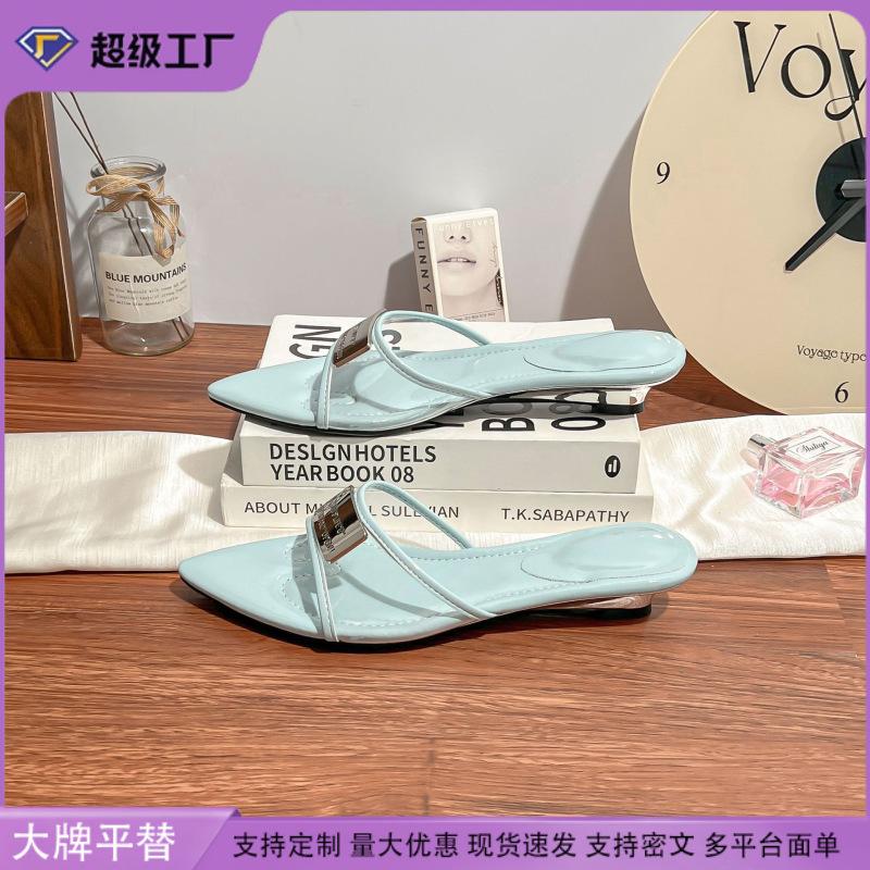 Summer new high-heeled slippers with pointed sandals women's fashion 2025 word with wedge sandals women's outer wear