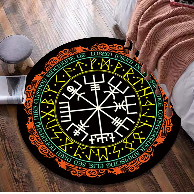 Vegvisir Viking Compass Circular Rug - Office Decorative Carpet For Living Room Bedroom Door Mat Floor Rug Computer Chair Area Rug