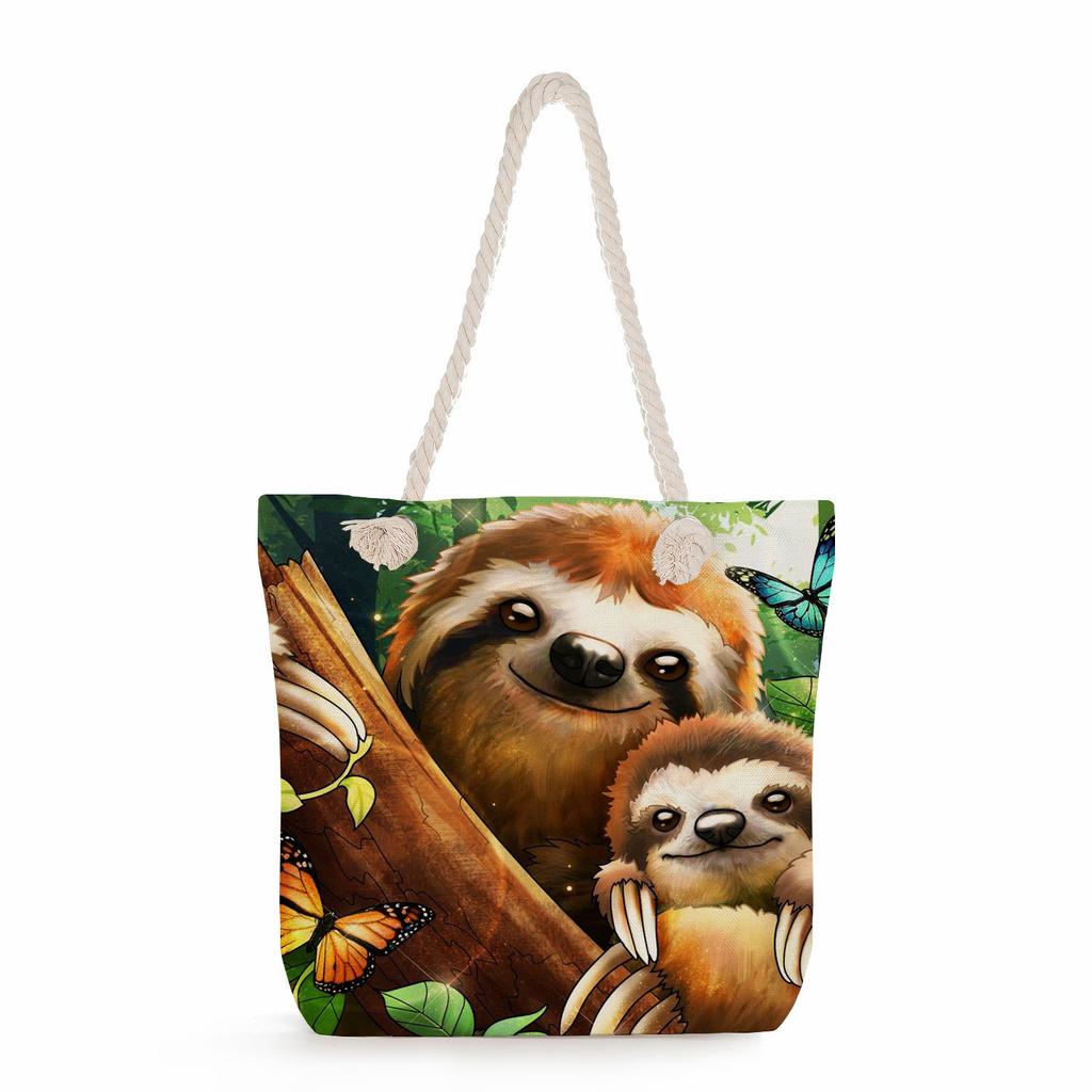 Multifunctional sloth Printed Thick Rope Shoulder Beach Bag Casual large capacity handbag 0121