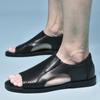 New Fashion Summer Men Shoe Black Vintage Italian Hollow Out Flats Casual Non-slip Breathable Beach Sandals Leather Flat Sandals