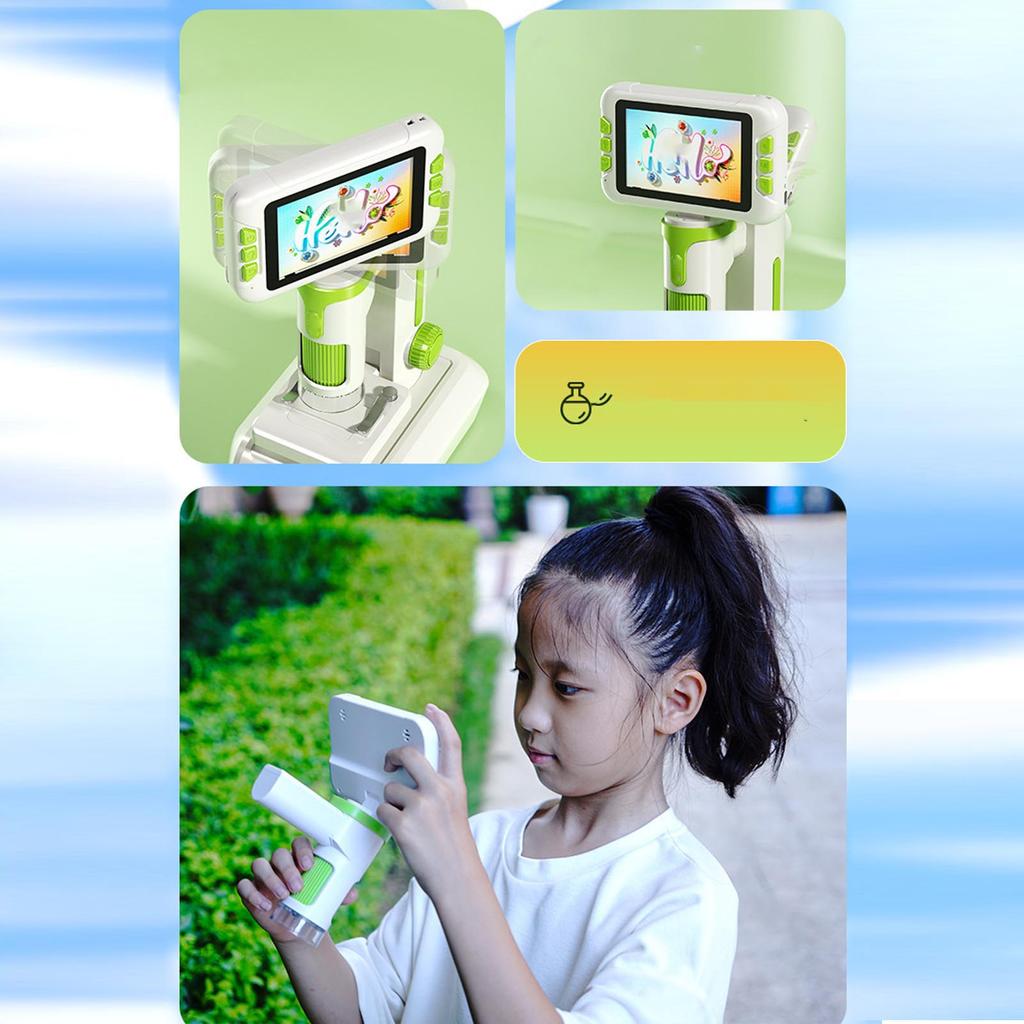 4 Inch LCD Screen Microscope Kids Digital Microscope with LED Light 1600X Handheld Desktop Digital Microscope for Education