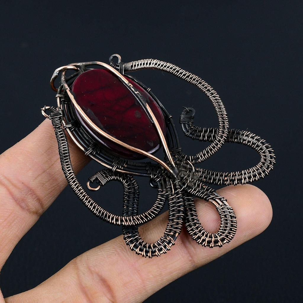 Red Flash Labradorite Pendant, 999 Copper Wire Wrapped Jewelry, Gemstone Jewelry Pendant, Handmade Wedding Gift Jewelry