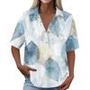 Women's Fashion Polo Collar Button Front Vintage Floral Print Loose Fit Short Sleeve T Shirt Linen Blend Casual Top