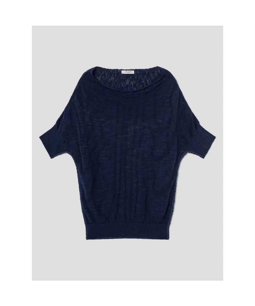 Anggae Wave Knit Half Sleeve Top Navy