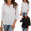 Women's Fashionable And Sexy Lace Trimmed V-neck Spring Three Quarter Sleeve Pullover Shirt
