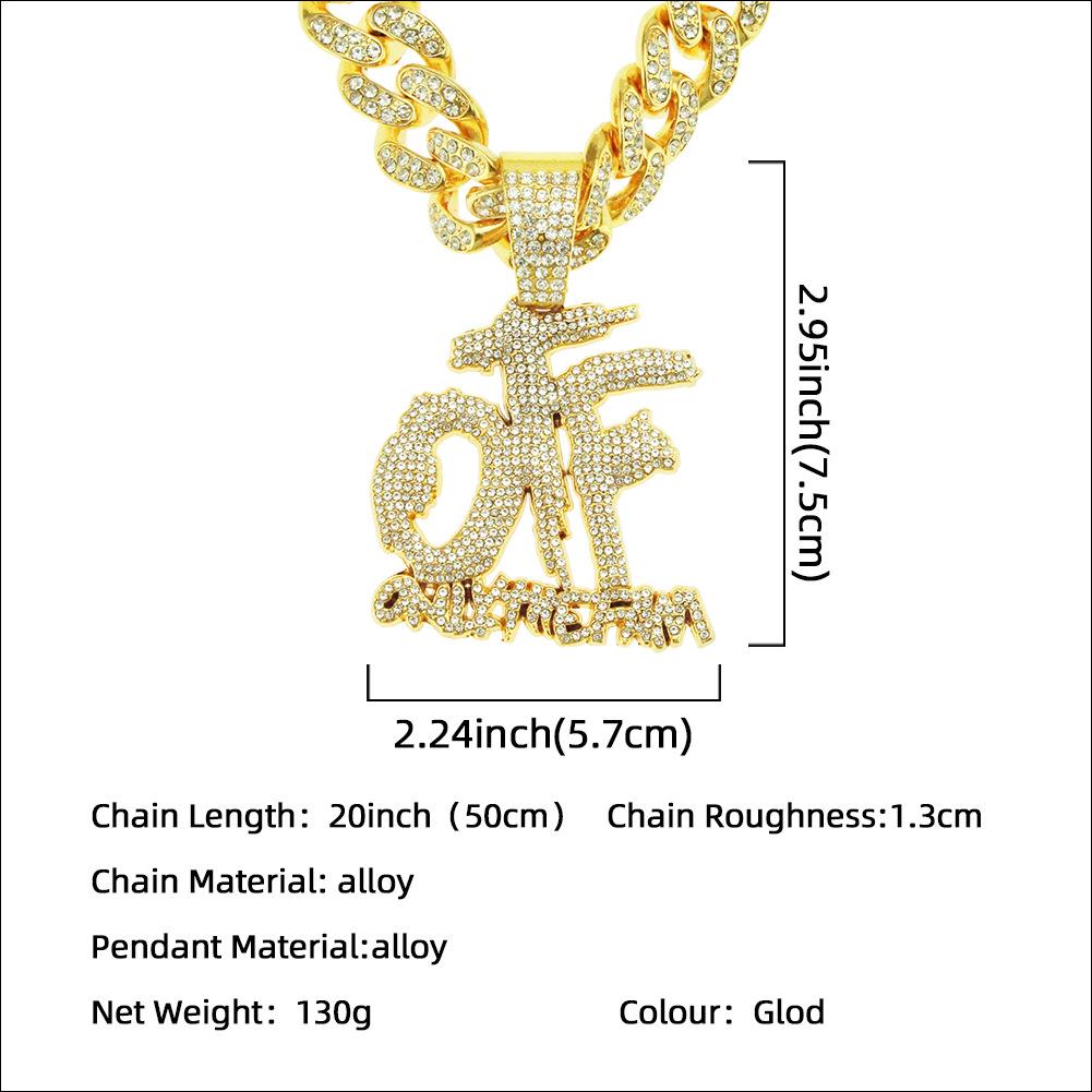 Rhinestone Letter Pendant Cuban Chain Necklace for Hip Hop Street Dance