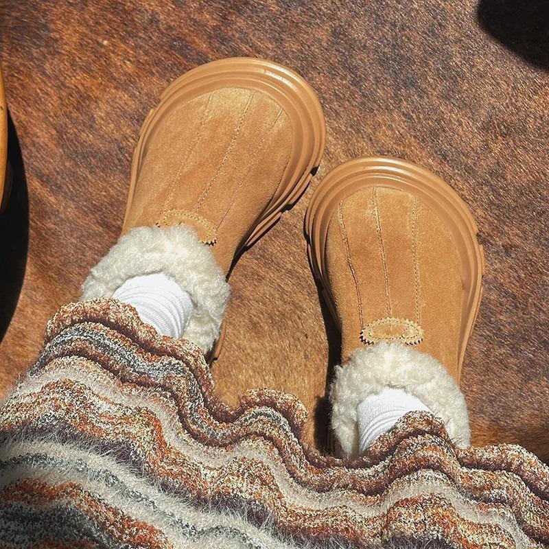 Winter new thick-soled heightening plush warm wool cotton shoes integrated outer wear non-slip fluff snow boots