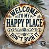 Vintage Style Happy Place Round Metal Sign Wall Art Home Decor Gift