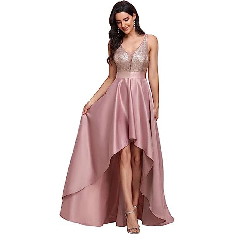 Golden evening dress front short rear